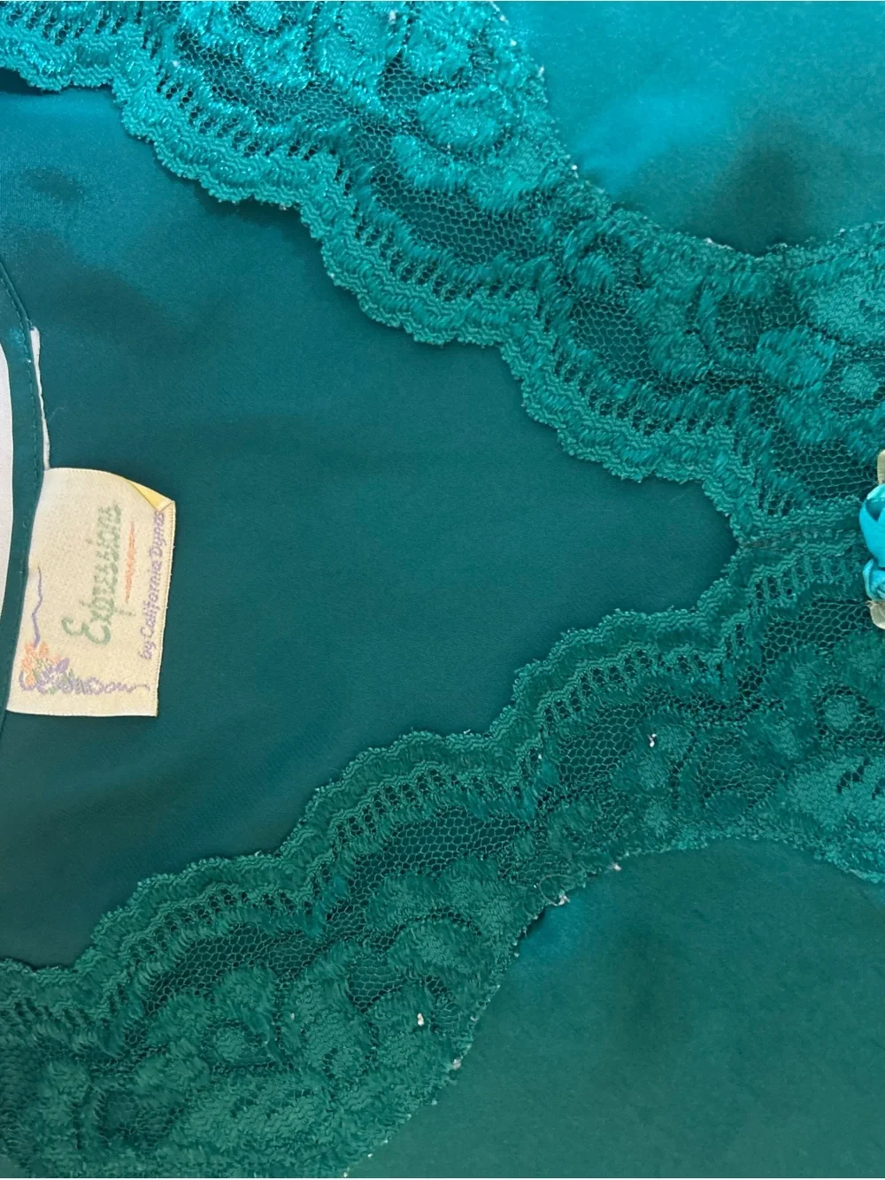 Vintage nightgown Satin Lace-Trim Sleep Chemise - Emerald Green